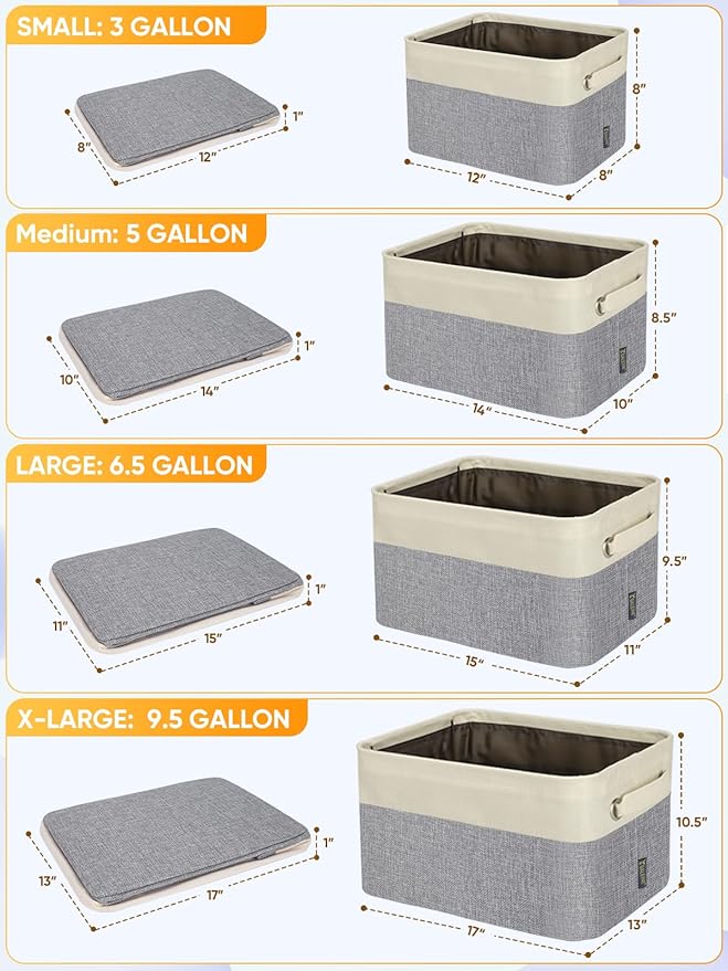 BALEINE 3 Pack Fabric Storage Bins for Shelves, Linen Storage Baskets for Organizing, Decorative Closet Bins for Clothes, Home (Grey, 12"x8"x8")