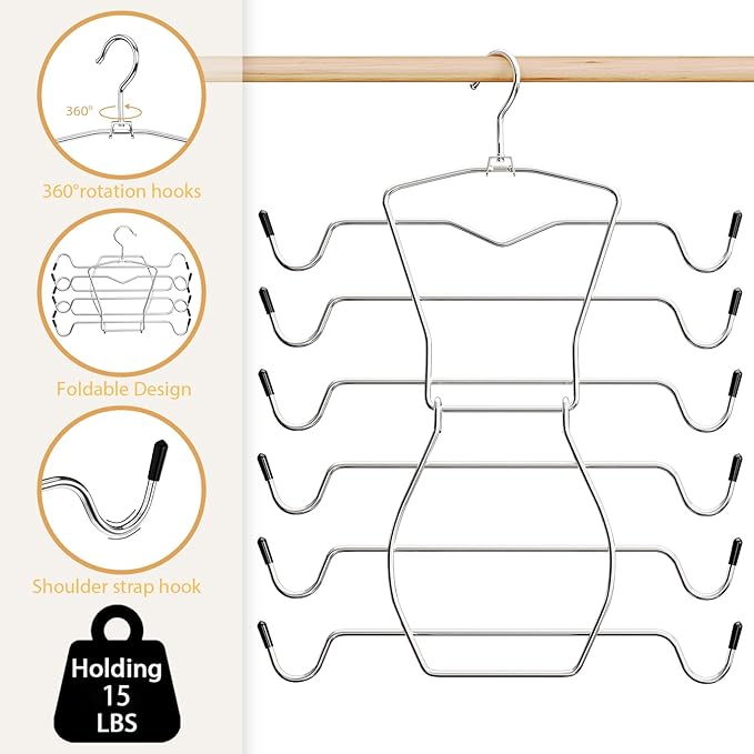 Tank Top Hangers Space Saving,Hanging Closet Organizer,6 Tiers Bra Hangers with 360° Swivel Hook,Closet Organizers and Storage,Dorm Room Essentials for Girls-6 Pack