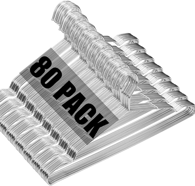 Metal Hangers 80 Pack Clothing Heavy Duty for Closet Stainless Steel Wire Hanger 16.5in by WYCQKL