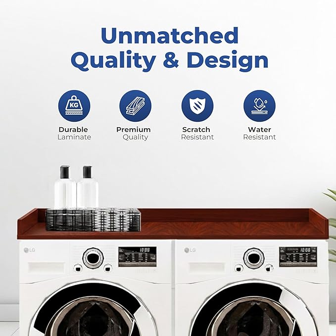 OfficeSimpli Washer Dryer Countertop, Made in USA, Non-Slip Pads, Laundry Room Wood Topper, Washer Dryer Cover for Top, Laundry Countertop, Laminate Finish (Mahogany, Standard (27.5" x 54"))