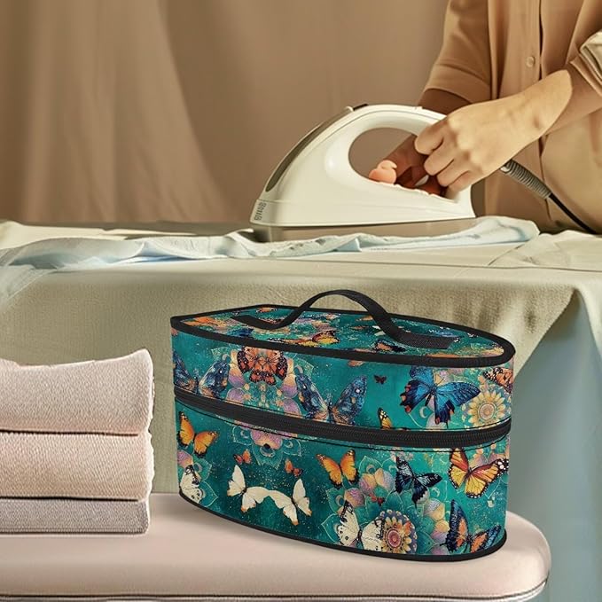 Retro Mandala Butterfly Print Steam Iron Storage Bag Portable Garment Steamer Case Lightweight Travel Iron Organizer Waterproof & Dustproof Carrier Bag, Case Only