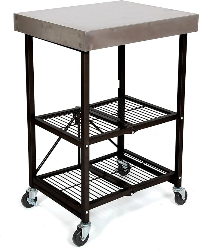 Origami Foldable Kitchen Island Cart, Rolling Storage Table Organizer with Wheels, Black