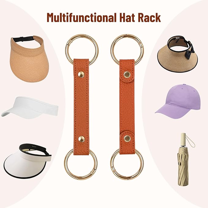 2 Pack Sun Hat and Baseball Cap Rack, Multifunctional Hat Rack, Vacation Traveling Essentials Accessor(B001-Brown)