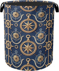 Navy Blue Sailor Anchor Laundry Basket with Handles - Extra Large Foldable Hamper for Bathroom/Laundry/Bedroom/Dorm, Washable Fabric Storage Bin