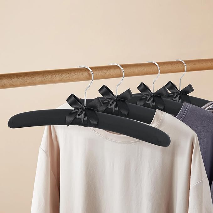 Elegant Padded Hangers for Women Clothing - Fabric Padded Clothes Hangers - No Bump Black Closet Hanger for Sweater, Coat, Suit, Dress - Pack of 10
