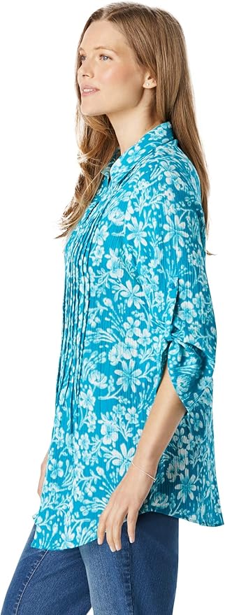 Woman Within Plus Size Pintucked Button Down Gauze Shirt