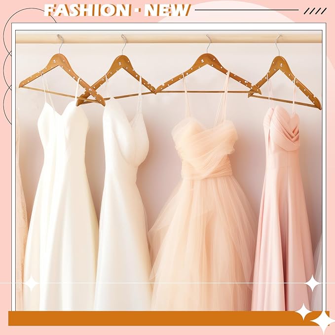 5 Pcs Bridal Dress Hanger Wooden Pearl Wedding Dress Bridal Hanger with Pearl Brown Wooden Wedding Party Gift(Wood Color,Classic)