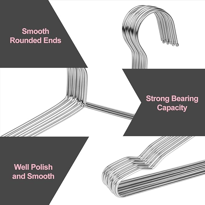 Metal Hangers Heavy Duty 18 Inch Clothes Hangers, Space Saving and Non-Slip Groove Stainless Steel 40 Pack Rustproof Clothes Hangers (11lb & 3.2mm), for Suits, Shirts, Pants, Dresses (Silver)