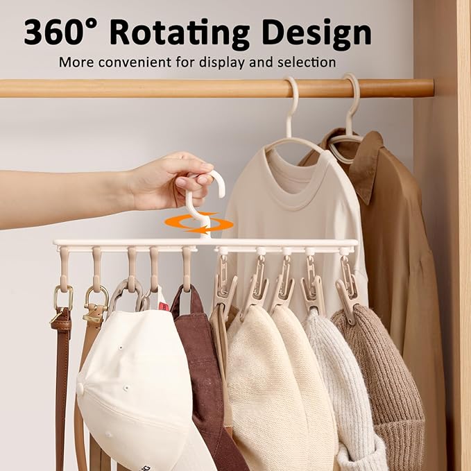 Clothes Hanger with 5 Clips and 5 Hooks Laundry Drying Rack 2 Pack, Clothes Drying Rack Leggings Hangers for Closet Windproof Clip for Drying Socks, Bras, Towel, Hats, Underwear, Baby Clothes