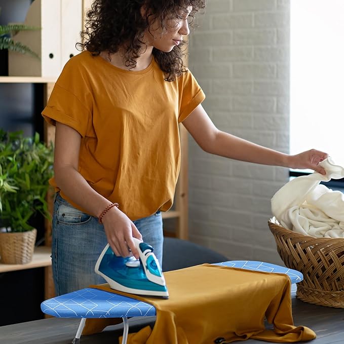 Chunful Portable Tabletop Ironing Board, Foldable Small Compact Ironing Board with Mat & Hook for Hanging Travel Mini Iron Non Slip Feet Table Storage for Dorm Space, 32 x 12 in(Classic,Blue)