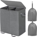 Double Laundry Hamper with Lid and Removable Bags, Laundry Basket 2 Section, Double Hampers for Laundry, Large Divided Hamper, Dual Laundry Hamper 2 Section with Handles Dorm 140L Grey
