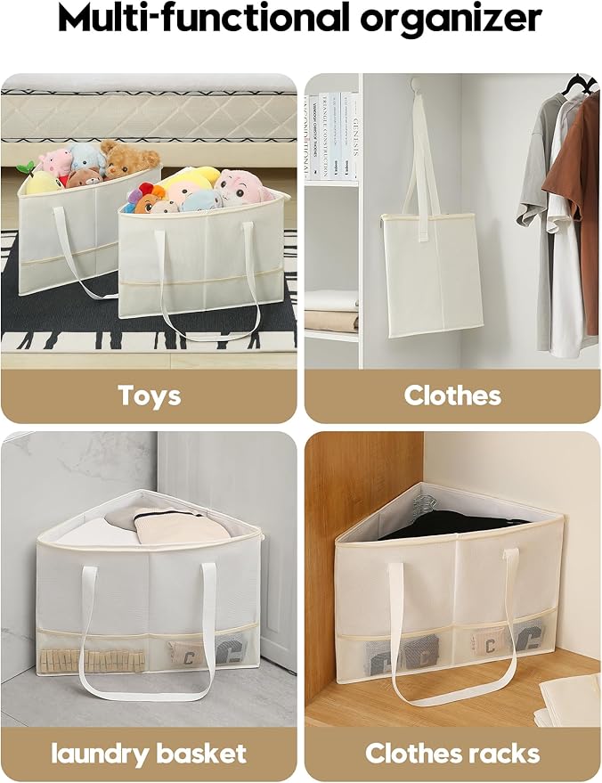 2 Pack Rigid Hanger Organizer, Triangle Storage Bin with Lid, Hanger Holder Stand for Space Saving, Clothes Organizer Stacker for Closet Laundry Rooms