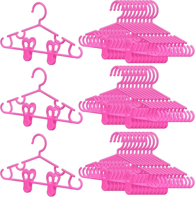 Hsei 5/10/40 Pack Baby Hangers with 10/20/80 Clips, Plastic Kids Pants Hangers for Nursery Closet Top and Bottom Clothes Hanger Set for Newborn Infant Toddler(120 Packs Total,Pink,10.6 Inch)