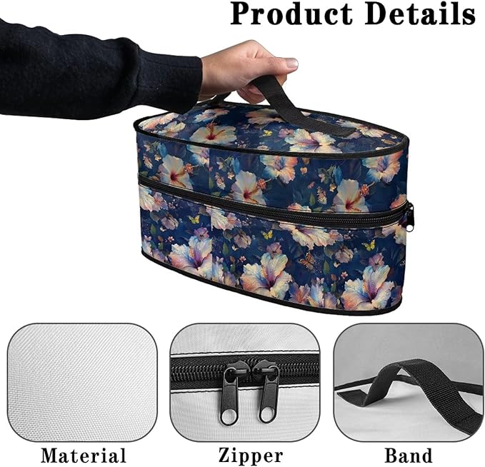 Rchsmod Hibiscus Butterfly Print Steam Iron Case Garment Steamer Carrying Case Travel Iron Storage Holder Bag Iron Accessories, Case Only
