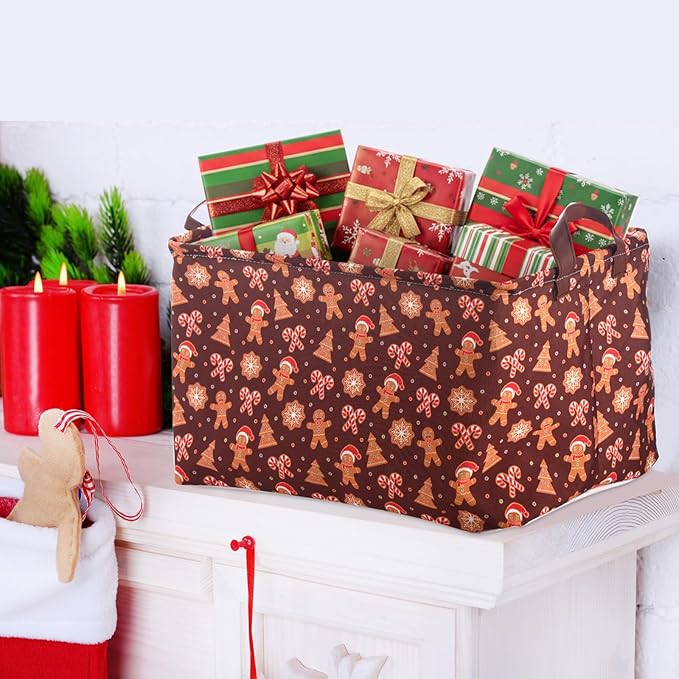 Vesici 6 Pack Christmas Basket for Gifts Empty Christmas Storage Bins with Handle Santa Snowman Foldable Storage Box Canvas Laundry Basket for Xmas Office Home Bedroom Clothes