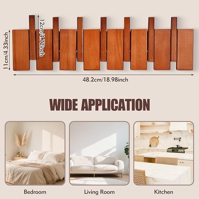 Coat Rack Wall Mount,Modern Coat Rack with 7 Wood Folding Flip-Down Hooks,Wood Coats Rack for Entryway, Bedroom,Bathroom