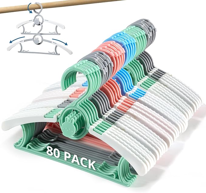 Baby Hangers for Closet, Extendable & Adjustable Non-Slip Kids Hangers, 11~14inch Plastic Kid Hanger for Toddler Kids Children Infant Teen, Mix Colors, 80PCS