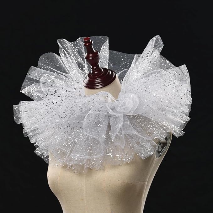 BLESSUME Victorian Retro Mesh Neck Ruff Ruffle Collar Layered Clown Neck Collar