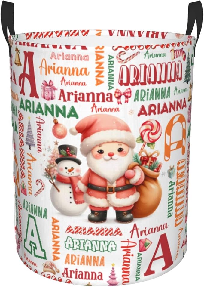 Personalized Santa Laundry Basket For Baby Kids Boys Girls Adult Custom Hamper Basket With Name For Bathroom Bedrooms Collapsible Baby Laundry Basket, Dirty Clothes Hamper With Handles