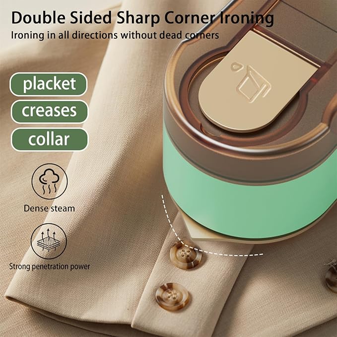 Portable Travel Steam Iron, 2-In-1 Wet&Dry Clothes Wrinkle Remover, Lightweight Handheld Hanging Iron with 20S Preheating, 150ml, Safe for Most Fabrics, Suitable for Home/Travel/Dormitories (Green)