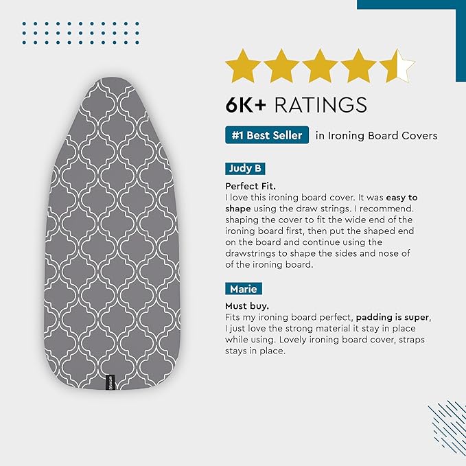 Encasa XO Ironing Board Cover and Pad 54"x18" - Thick 3mm Felt Padding, Drawstring Tightening & Lock, Easy Fit, Scorch & Stain Resistant, Fits X-Large Ironing Board - Big Leaves Green