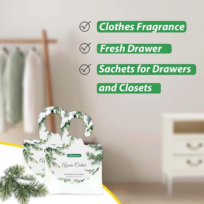 15 Packs Scented Sachets Bag for Drawers and Closets, Air Freshener for Home Fragrance Sachet, Long-Lasting Hanging Closet Deodorizer Smell Goods for House (Azure Cedar)