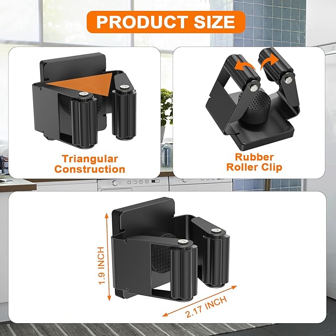 4 Pack Strong Magnetic Mop Broom Holder, Heavy Duty Magnetic Broom Mop Hanger for Cleaning Tools, Wall Mounted Mop Broom Holder for Laundry Garage Kitchen Workshops Shed