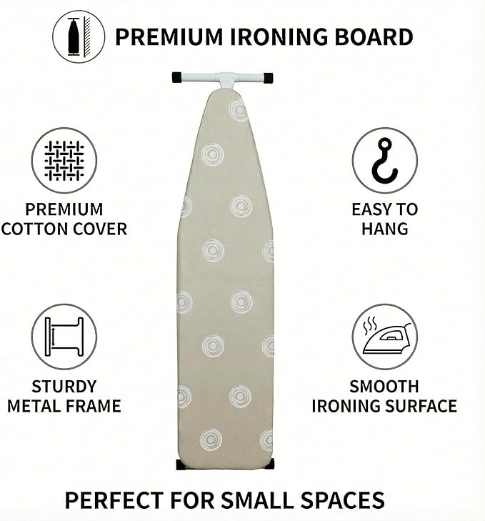 Adjustable Height T-Leg Ironing Board with Cotton Pad Cover - Foldable Home Use