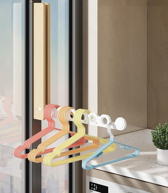 Natural Wood Folding Clothes Hanger Rack for Laundry Room, Wall Mounted Clothes Drying Rack, Laundry Drying Rack Foldable, Perfect for Small Spaces, Beech Wood White