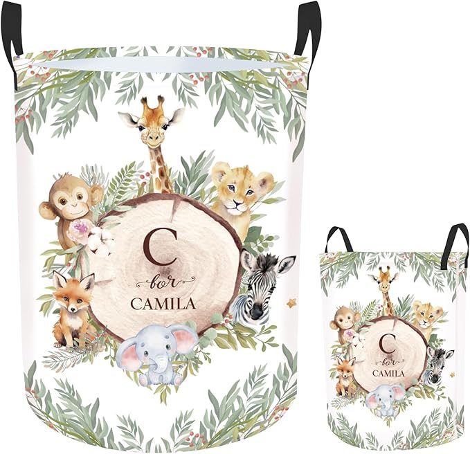 Personalized Baby Name Hamper with Name, Custom Laundry Baskets for Toddler Adults, Customize Woodland Animals Baby Boys Laundry Hamper Storage Organizer 2 Sizes for Nursery