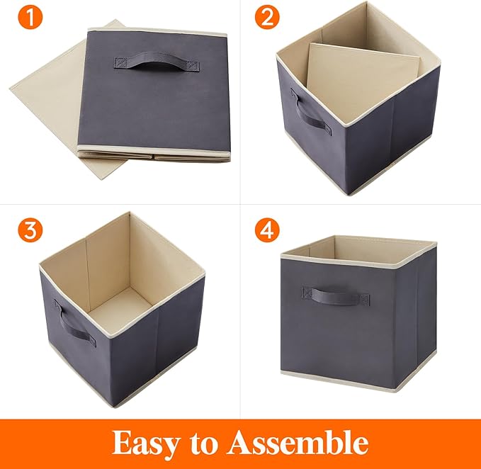 Lifewit Storage Cubes, Foldable Decorative Fabric Storage Baskets for Organizing Home Organizers with Handles for Shelves, Closet, 11 Inch Bins, 18L Gray, 10 Packs