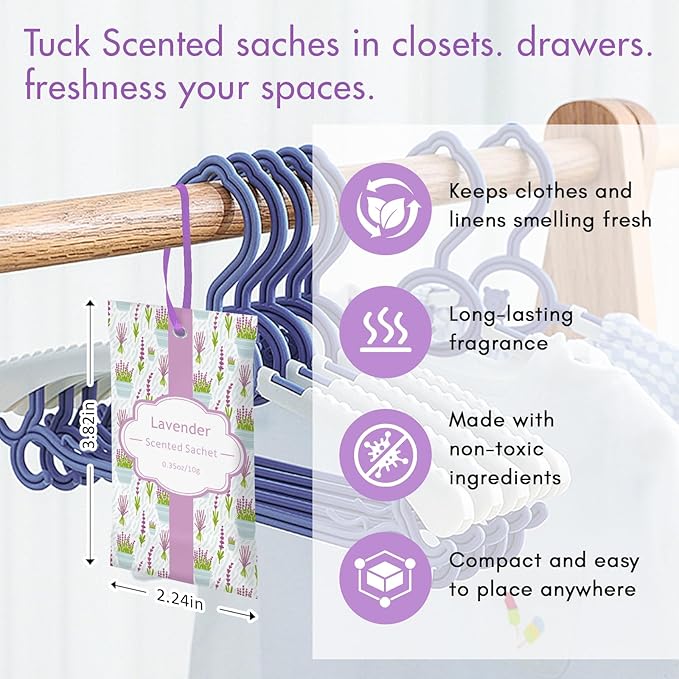 SCENTORINI Lavender Sachets for Drawers and Closets, Long-Lasting Sachets Bags, Pack of 14, Home Fragrance Sachet for Wardrobe, Closet, Drawer