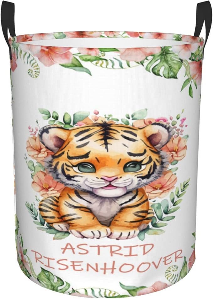 Personalized Tiger Laundry Basket For Baby Kids Boys Girls Adult Custom Hamper Basket With Name For Bathroom Bedrooms Collapsible Baby Laundry Basket, Dirty Clothes Hamper With Handles