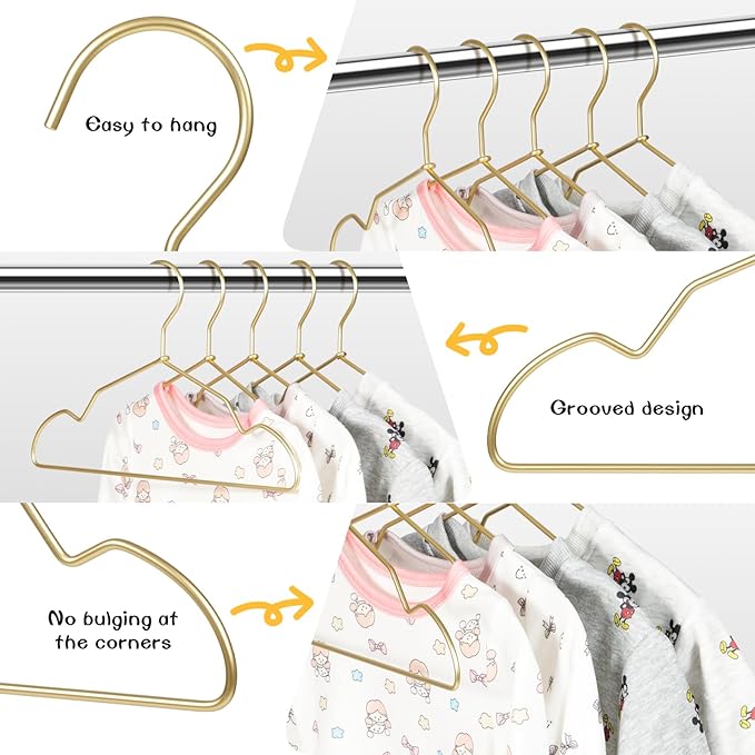VWV Gold Aluminum Hangers, 20 Pack Baby Hangers?12.6 Inch Children Baby Hanger, Sturdy Metal Children Clothes Hangers for Wardrobe, Space-Saving Toddler Hanger