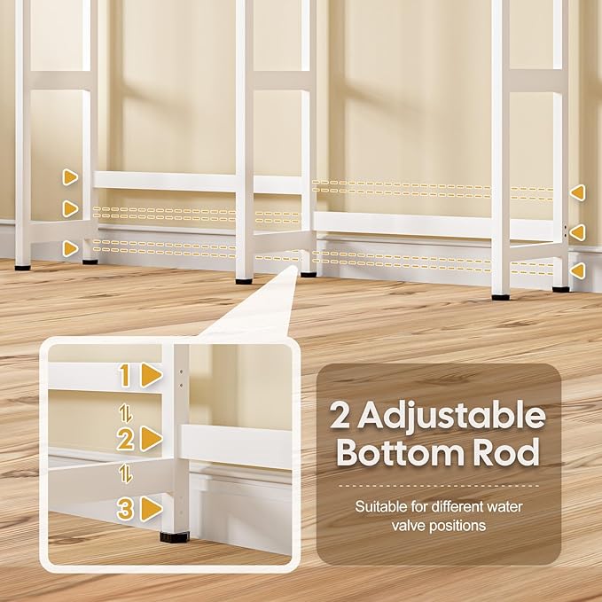 Over The Washer and Dryer Storage Shelf Bamboo,5 Tiers Laundry Room Drying Rack with Adjustable Shelves and 4 Hooks,Space Saver Organizer for Hanging Clothes and Towels (White)
