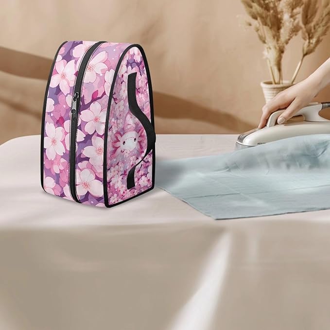 Cherry Blossoms Axolotl Iron Portable Storage Bags for Travel for Travel Iron Mini Dry Iron and Accessories with Handle and Smooth Zipper for Most Irons