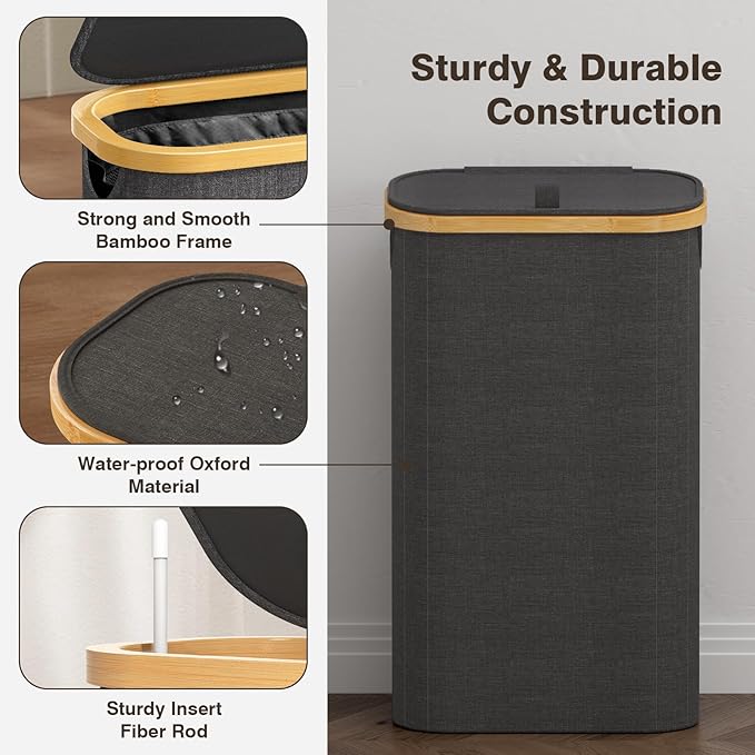 75L Slim Laundry Hamper with Lid, Dirty Clothes Hampers for Laundry, Collapsible Laundry Baskets for Small Spaces, Bedroom, Bathroom, Laundry Room, Dark Grey