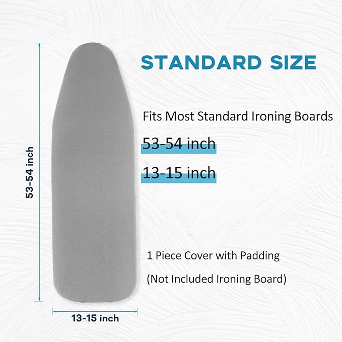 Ironing Board Cover and Pad 15x54, Full Size Extra Thick Padded Iron Board Cover with Aluminum Coated, Non Stick Stain and Scorch Resistant, Elastic Edge, Standard Size, Grey