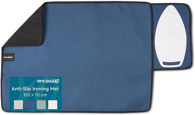 Encasa XO Ironing Mat/Pad (Small 28"x20") with 3mm Padding, Anti-Skid Design & Silicone Iron Rest for Steam Pressing on Tabletop or Bed - Heat Resistant, Portable, Quilting & Travel Blanket - Cobalt