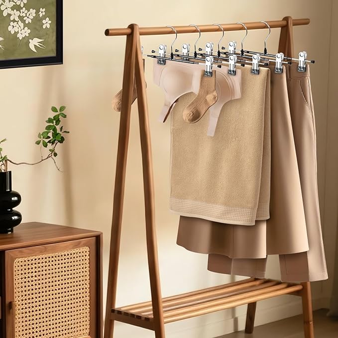 HUADYMEET 100 Pack 12Inch Pants Hangers with Clips,Metal Trouser Hanger for Jeans.Space Saving Skirt Hangers Heavy Duty Non-Slip Adjustable Clothes Shorts Hanger for Women,Men,Black