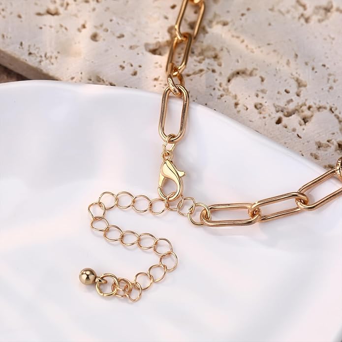 Chunky Gold Necklace for Women Gold Evil Eye Cowboy Pendant Necklace Dainty Paperclip Chain Vintage Luck Amulet Choker Necklaces Celestial Jewelry Gift