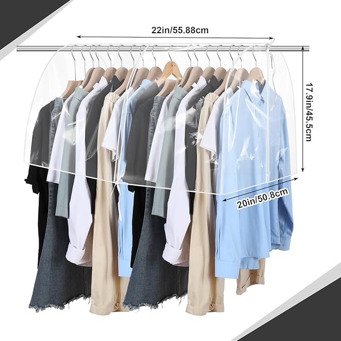 Honeydak 2 Pack Clear Vinyl Storage Closet Garment Cover Large Dustproof Clothe Covers Protecting Dust for Hanging PVC Shoulder Cover Dress Suit Coat Clothe Protectors for Closet (22 x 20 x 17.9 Inch)