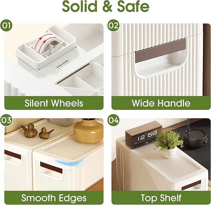 3 Drawers Narrow Storage Cabinet, Slim Bathroom Storage Cabinet, Plastic Rolling Cart Organizer for Small Spaces, Laundry, Office, Home, White
