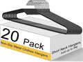 Leumoi 20 Pack Short Neck Hangers Non-Slip Metal Hangers for Clothes, Pants, Shirts, Tank Tops, Jackets, Space Saving, Short Neck Household Collar Protection (Black)