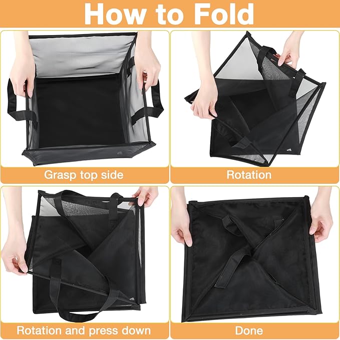 Zopeal 6 Pack Popup Laundry Hamper 13 Inch Collapsible Laundry Baskets with Handles Mesh Clothes Baskets Portable Single Layer Foldable Clothes Hamper Square Bin for Washing (Black,Single-layer)
