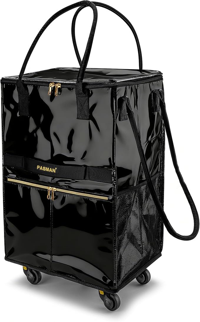 Reusable Grocery Bag on 5 Wheels, Foldable Rolling Tote Bag with Handle and Zipper Cover, Heavy Duty Shopping Cart for Laundry, Market & Travel (Black2, Medium_67L)