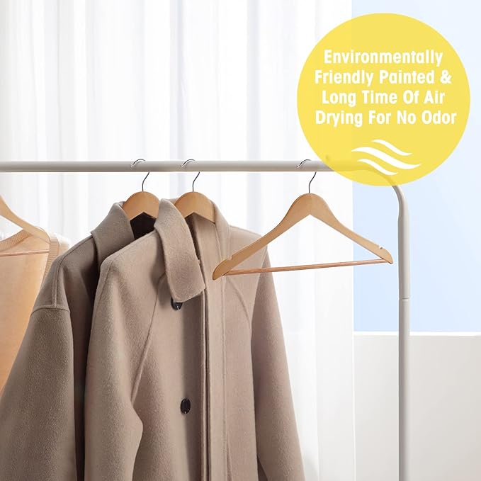 Wooden Hangers 10 Pack,Heavy Duty Wood Coat Hangers,with 360-degree Hook，Smooth Finish Wooden Clothes Hangers with Non Slip Pants Bar, Sturdy Clothes Hangers for Shirts,Suit,Natural