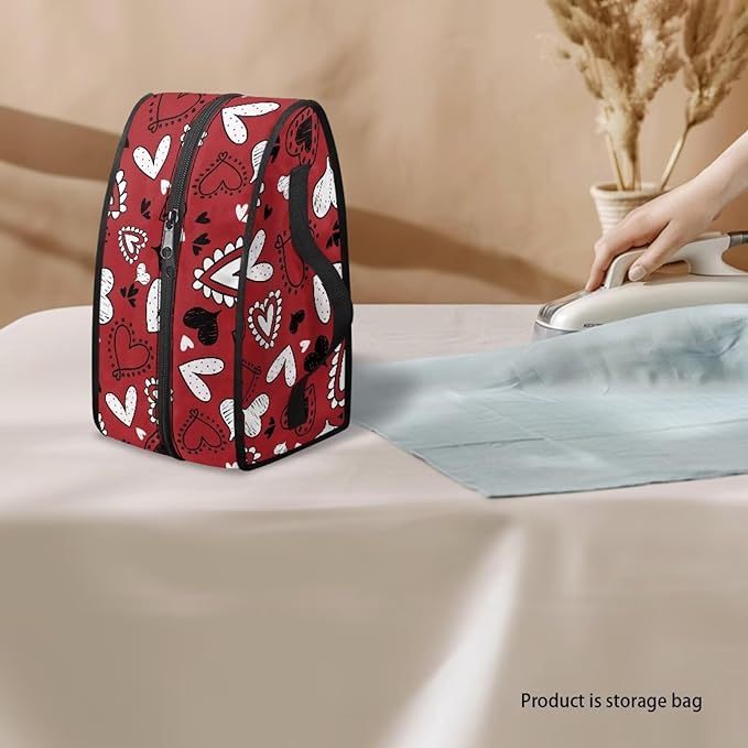 Red Love Heart Iron Storage Case for Valentine's Day Reusable Romantic Easy to Clean Iron Storage Bag with Zipper Handle