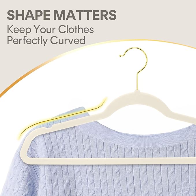 36-Pack Premium Velvet Hangers with Gold Hooks - Space-Saving Non-Slip Heavy-Duty Clothes Hangers for Coats, Suits, Dresses, and Sweaters - Slim Design, Closet Organizer(Ivory + Gold)
