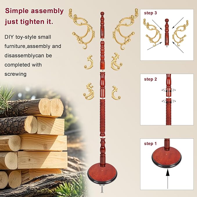Wood Coat Rack Freestanding with 14 Hooks, 73 Inches Adjustable Height Coat Rack Stand, Vintage Hall Tree Coat Racks with Stable Round Base for Entryway, Bedroom (Begonia color)
